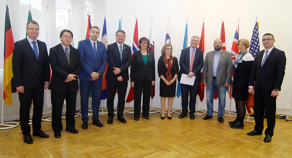 Ambassador Damjan Bergant, Secretary General at the Ministry for Foreign Affairs of the Republic of Slovenia, H.E. Mr Hiroyuki Sakamoto, Ambassador of Japan in BIH, Mr Suvad Džafić, Representative of the BIH Demining Commission, Ambassador Tomaž Lovrenčič, ITF Director, H.E. Ms Maureen Cormack, Ambassador of the United States in BIH, H.E. Ms Zorica Bukinac, Ambassador of Republic of Slovenia in BIH, Mr Roland Glienke, Attaché at Embassy of Germany in BiH, Ms Signe Astrid Engli, Deputy Head of Mission at Norwegian Embassy in BiH and Mr Saša Obradović, BHMAC Director.